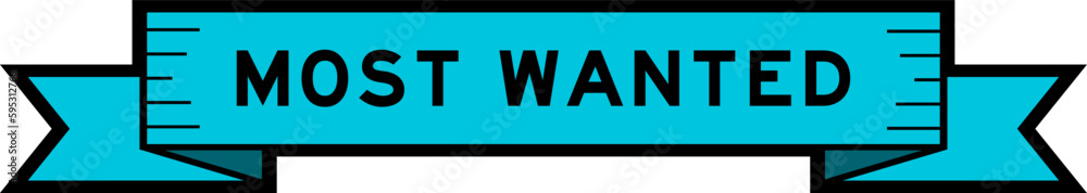 Ribbon label banner with word most wanted in blue color on white background Ribbon label banner with word most wanted in blue color on white background