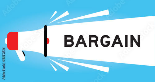 Color megaphone icon with word bargain in white banner on blue background