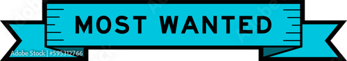 Ribbon label banner with word most wanted in blue color on white background