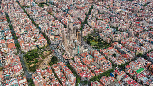 Photography La Sagrada Familia unfinished Catholic church in the Eixample district of Barcelona, Catalonia, Spain