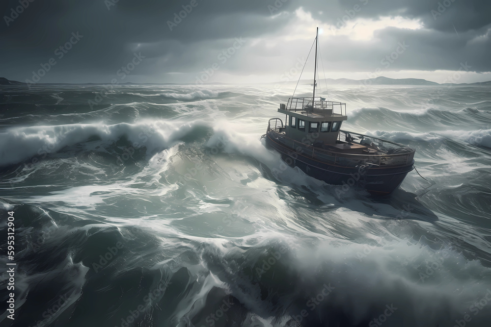 Naklejka premium Ship in a storm