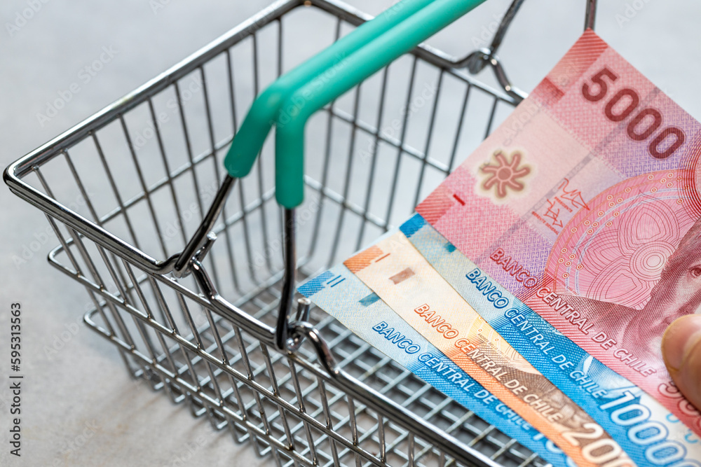 Concept, Chile inflation, Empty shopping cart and chile pesos file