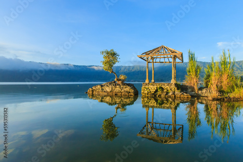 Morning scene at Batur lake, Bali Indonesia. photo