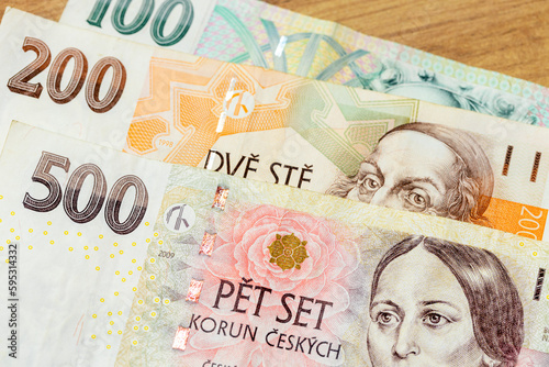 Banknotes CZK 100, 200 and 500, Economic financial concept in the Czech Republic