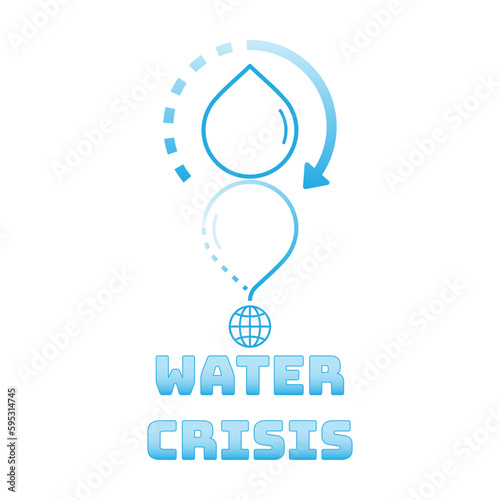 Water drop shape inverted into question mark icon. A metaphor for water shortage becoming water crisis. Vector illustration outline flat design style.