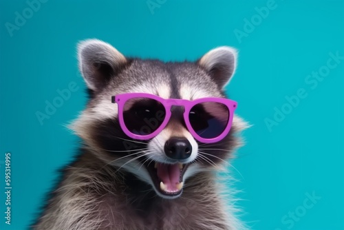 glasses animal cute young fun portrait music raccoon party background pet. Generative AI.