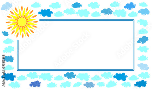 beautiful frame with bright sun and clouds, on a white background
