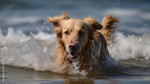Playful Pups Splashing in the Surf - AI Image