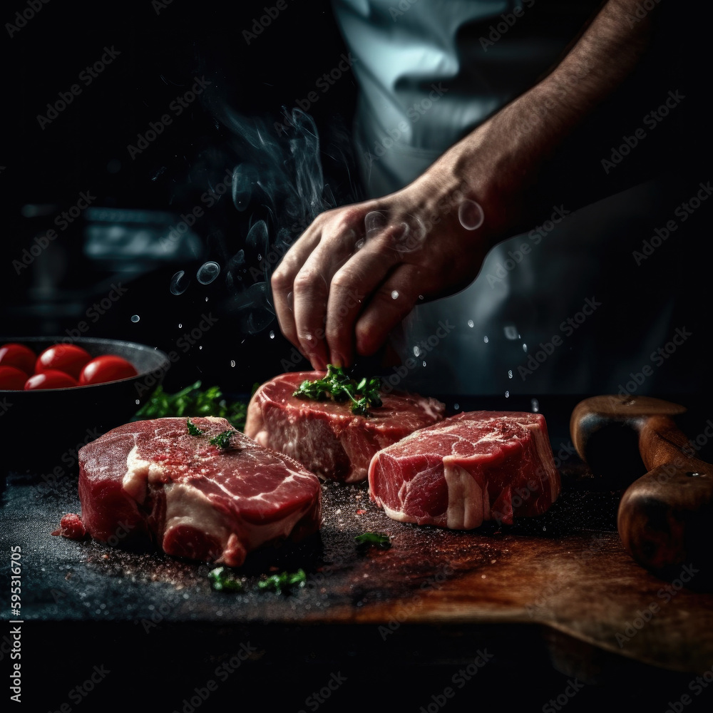 Fresh Pork Steaks on Slate Board