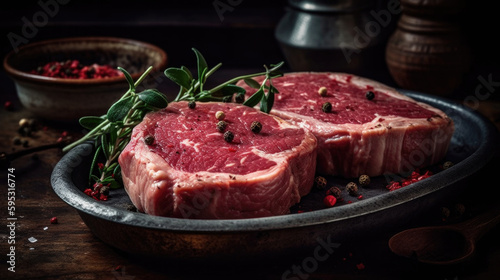 Fresh Pork Steaks on Slate Board