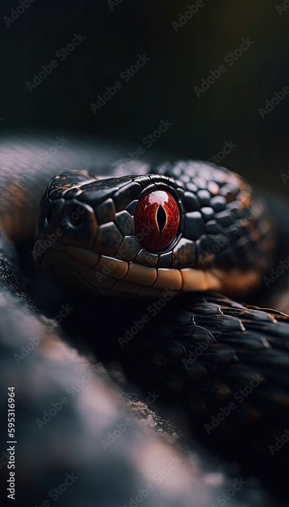 Fototapeta premium Closeup photo of a snake. Macro shot created using generative AI tools