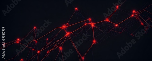 A futuristic network of scattered interconnected circuitry neural network connections mesh red light from Generative AI