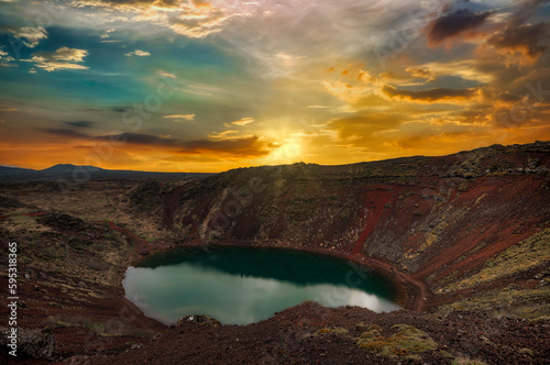 Kerið is a volcanic crater lake located in the Grímsnes area of southern Iceland