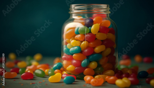 A large bowl of colorful jellybeans generated by AI