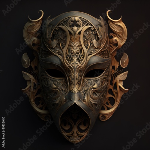 Higly detailed mask on a dark background created using generative AI tools