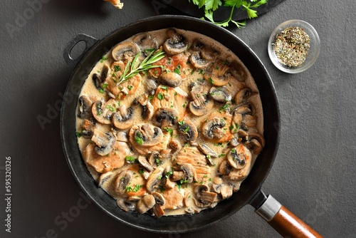 Pork medallions in mushroom gravy photo