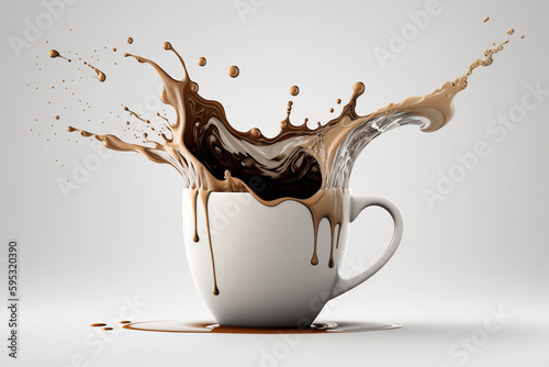 Coffee splashing from a cup on white background Generative AI