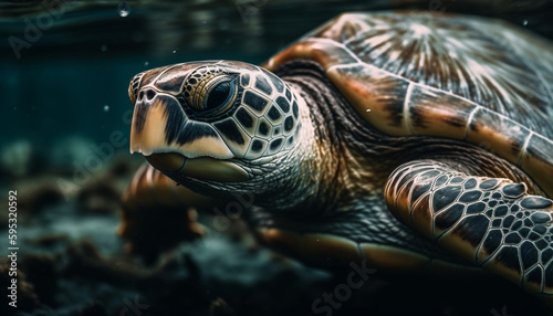 Slow swimming sea turtle, beautiful aquatic portrait generated by AI © Jeronimo Ramos