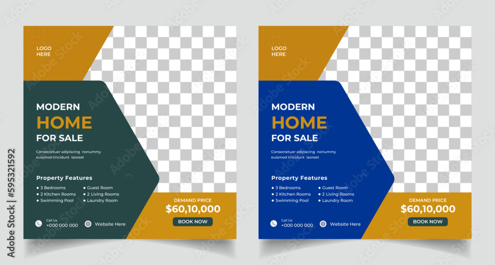 Real estate business social media post and modern home sale banner template