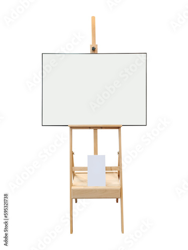 Wooden easel or white canvas drawing board Easel with a horizontal sheet of paper. blank art poster mockup isolated PNG transparent
