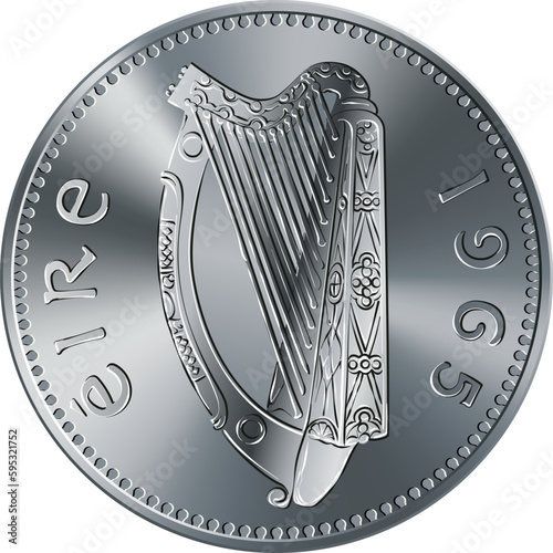 Irish money Pre-decimal Shilling coin with Celtic harp on obverse