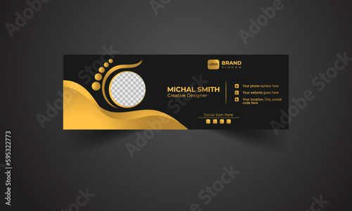 Modern luxury and elegant dark email signature design with gold style minimalist print template. 