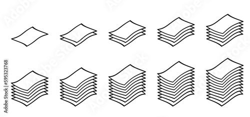 Writing paper. Cartoon empty A4 or A3 copy paper, stacked paper. Flat paper stack. Document, paperwork. Stationery stacked papers icon. Pile papers, file, web icon. Printouts, hardcopy documents.