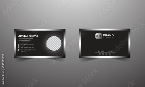 Modern and creative Business card template with silver color combination and abstract with vector.