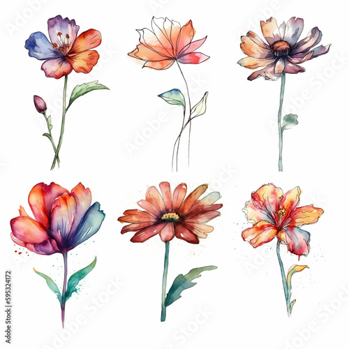 Flowers collection, watercolor style