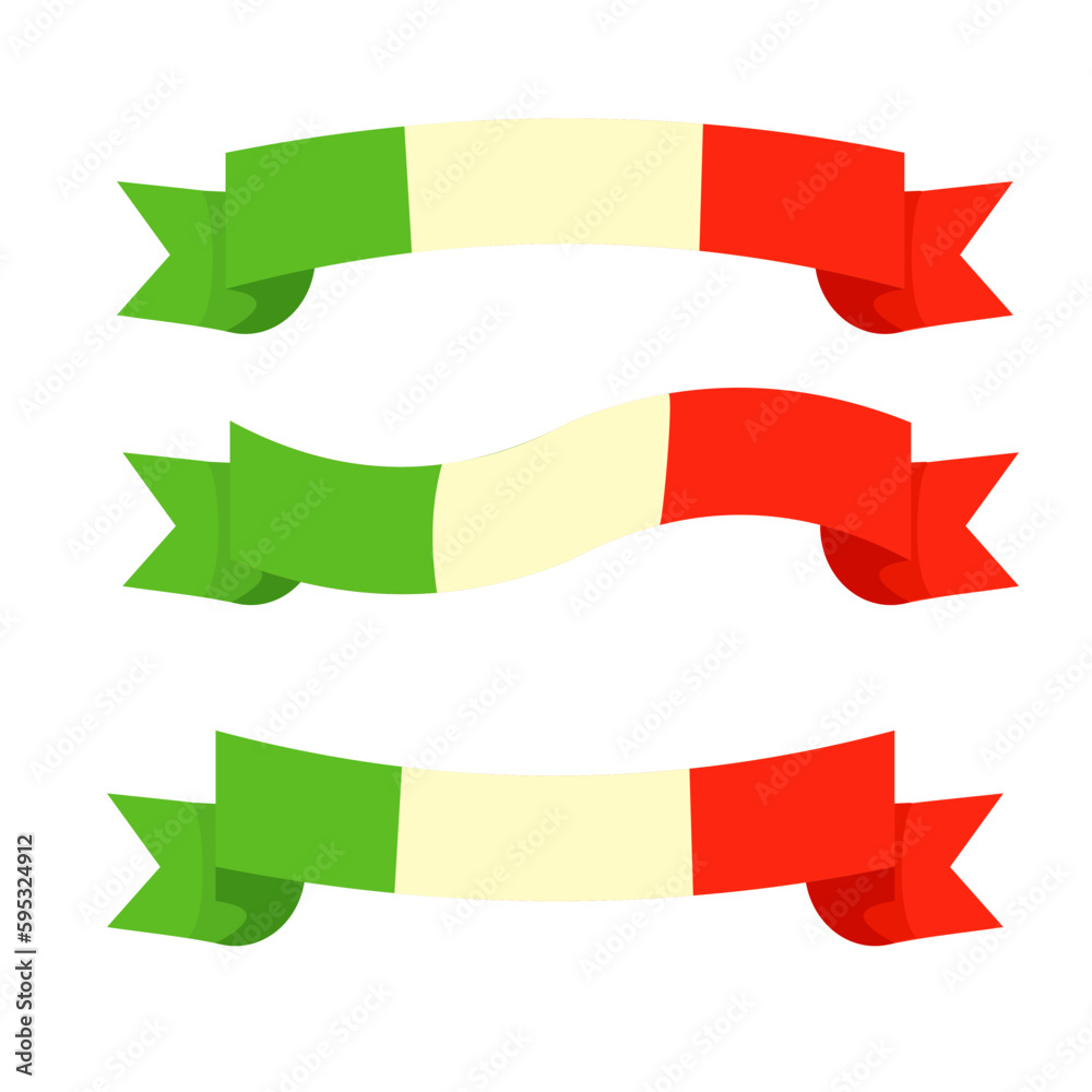 Set of Italy flag ribbon - isolated vector illustration