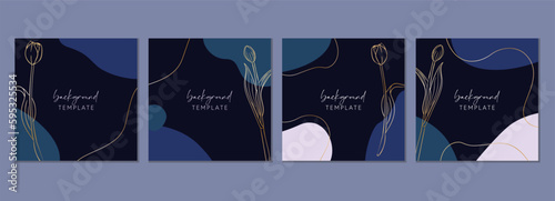 Abstract set of square templates with tulip flowers, leaves and organic shapes. Good for social media posts, mobile apps, banner designs and online promotions. Floral background set.