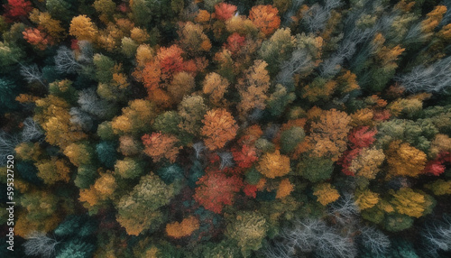 Vibrant colors of autumn leaves in meadow generated by AI