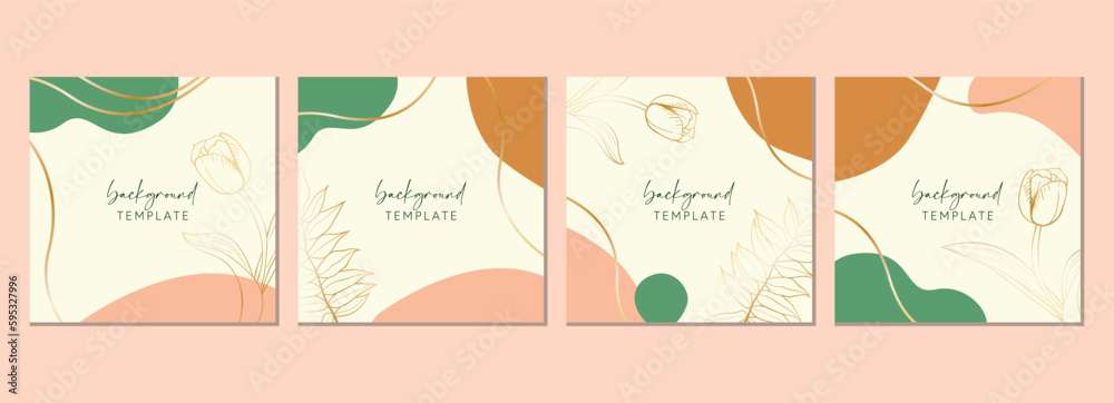 Abstract set of square templates with tulip flowers, leaves and organic shapes. Good for social media posts, mobile apps, banner designs and online promotions. Floral background set.