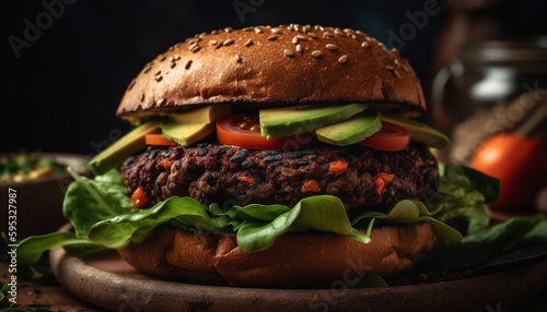 Freshly grilled gourmet cheeseburger on sesame bun generated by AI