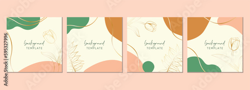 Abstract set of square templates with tulip flowers, leaves and organic shapes. Good for social media posts, mobile apps, banner designs and online promotions. Floral background set.