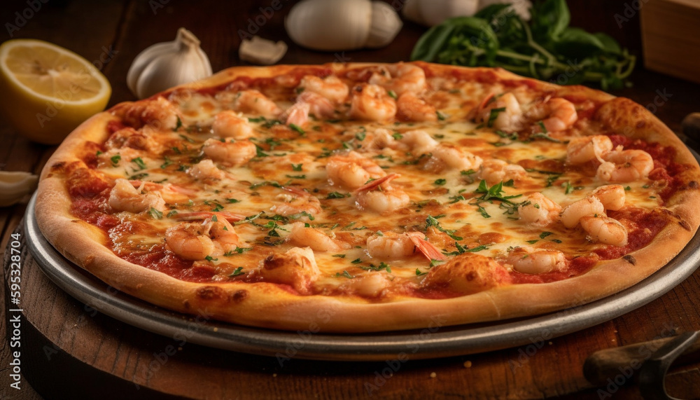 Rustic baked pizza with fresh mozzarella slices generated by AI Rustic baked pizza with fresh mozzarella slices generated by AI