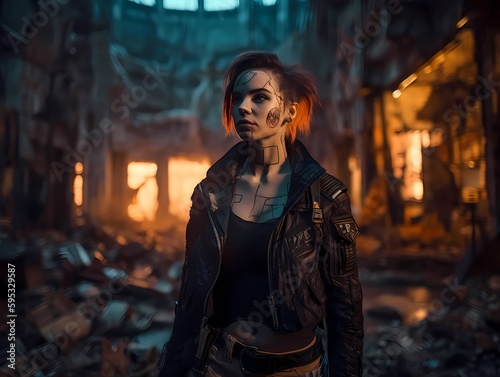 Futuristic women in streets cyberpunk