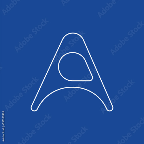 Letter A conceptual text design logo template design. Simple letter mark Vector illustration. White color outline on blue background.