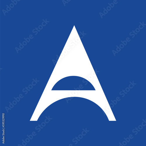 Letter A typography logo design template element. Use for logo, symbol, sign, identity of the company. White letter A text t-shirt vector design on blue background.
