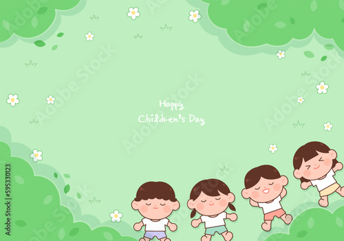 Children's Day concept vector illustration. Cute children are taking a nap in the forest.