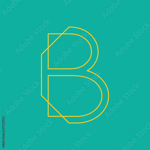 Letter B conceptual text design logo template design. Simple letter mark Vector illustration. Yellow color outline on blue background.