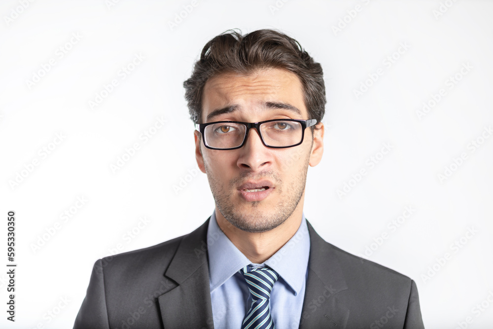 Close-up portrait of handsome smiling businessman in black suit isolated on white background Close-up portrait of handsome smiling businessman in black suit isolated on white background