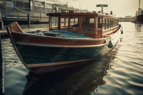 Vintage boat in retro style photo. Generative AI © Evelina