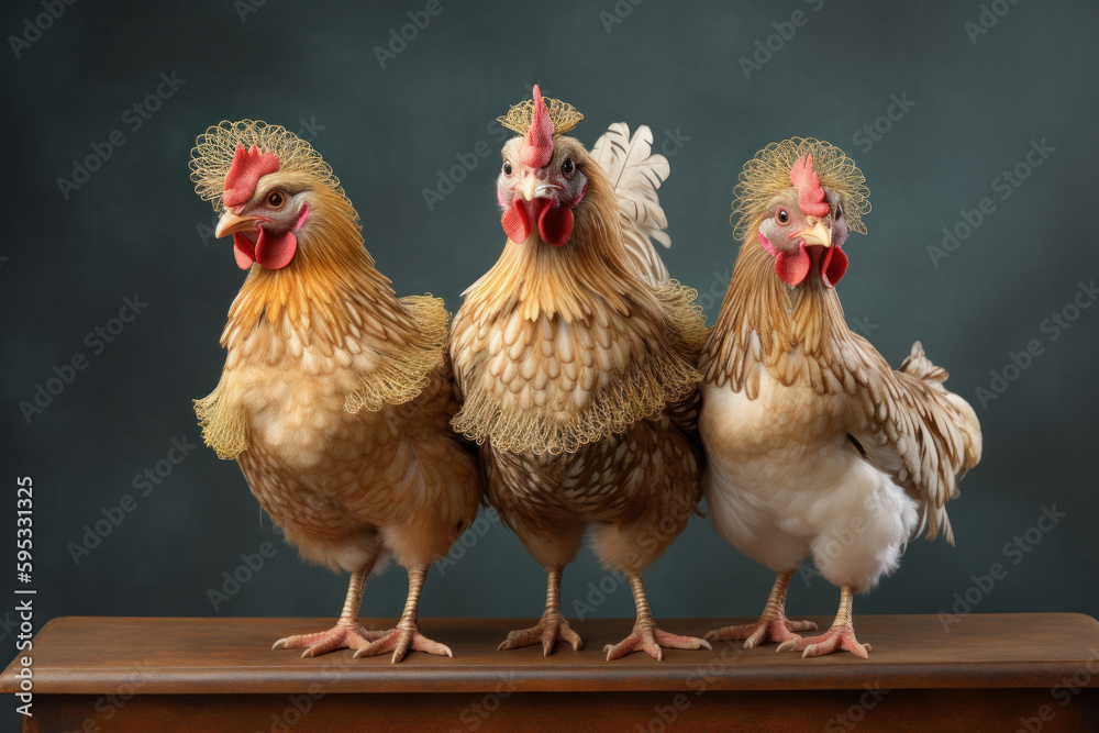 Fototapeta premium Drei heraus geputzte Hühner