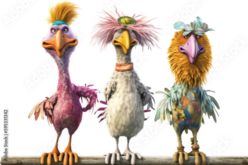 Drei ausgeflippte Hühner