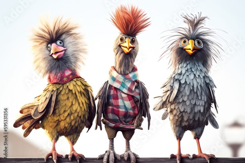 Drei verrückte Hühner