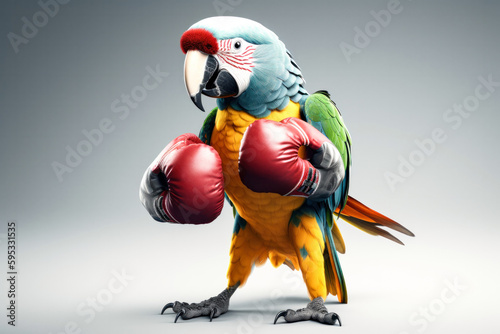 ein Papagei mit Boxhandschuhen 