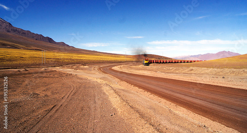 Rail transport in the Altiplano, Los Andes, Chile