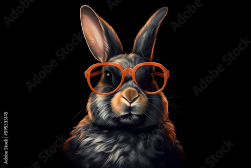 Cute Rabbit with Sunglasses on Black Background Summer Generative AI