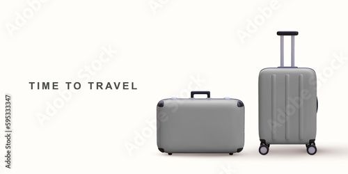 3D realistic grey travel bags on white background. Vector illustration.